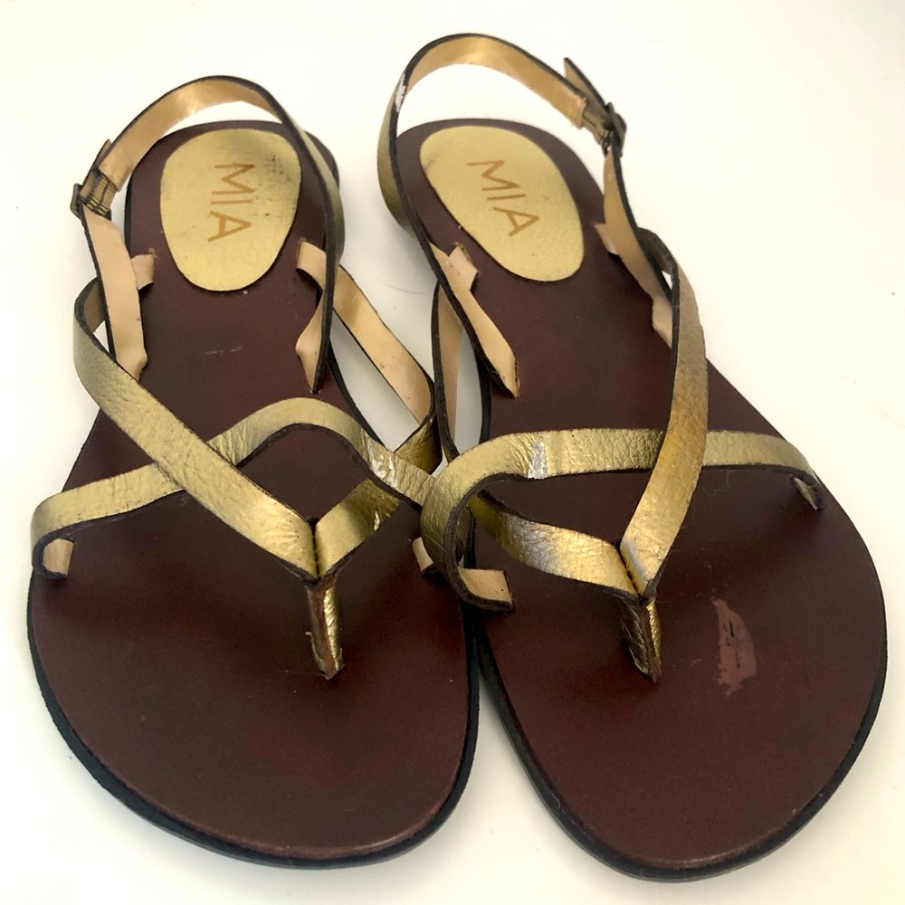 Mia Gold Leather Strappy Sandals